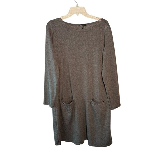 Eileen Fisher Gray Long-Sleeve Tunic Dress With Front Pockets Size L/G - Picture 1 of 5